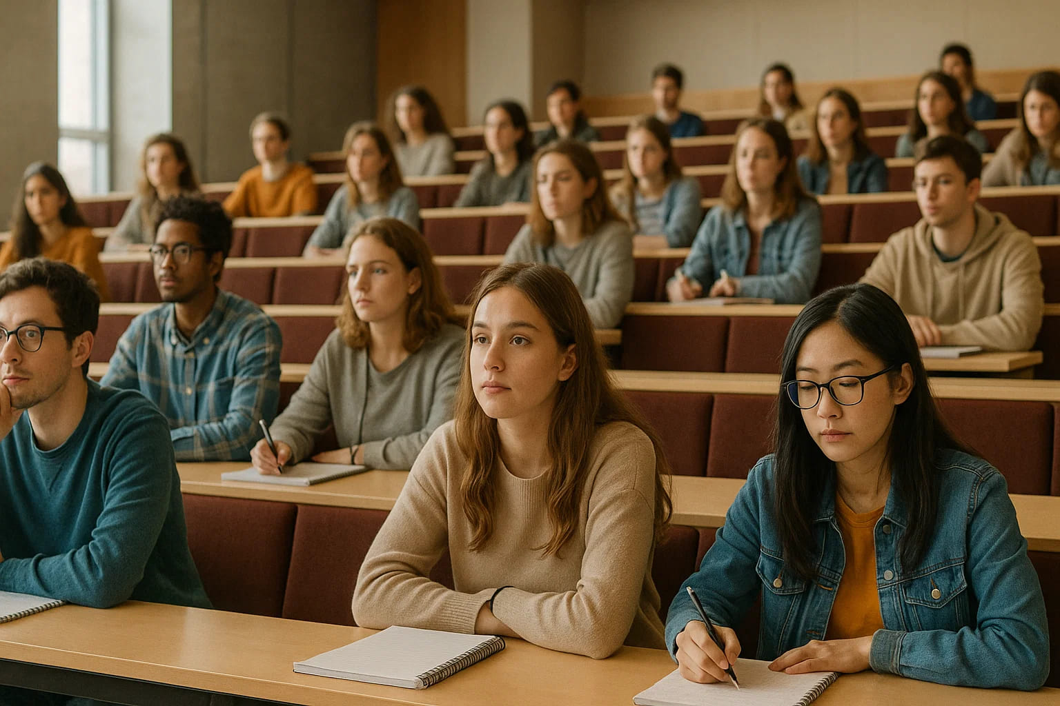 大学生们正在阶梯教室里听讲